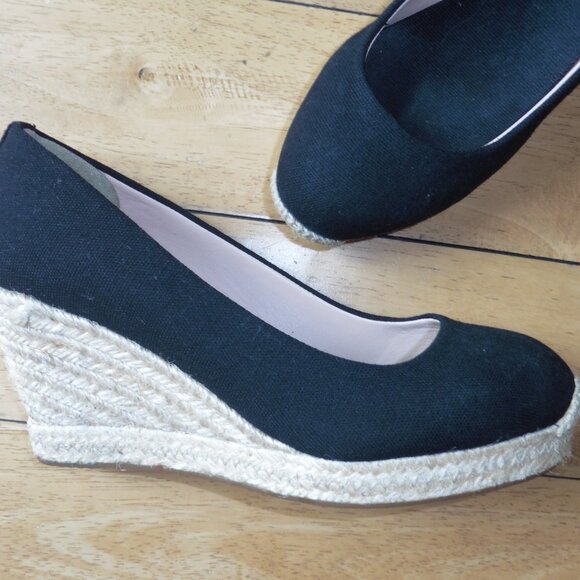 J. CREW Seville Espadrille Black Canvas Jute Wedge Slip On 3" Heels 6.5 - Picture 2 of 5